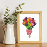 Happy Valentine Day Card, Tulip Flower Cards, Quilling Art For Love Friend Mom Anniversary, Birthday, Thank You, Thinking Of You With Envelop (Colorful Bouquet)