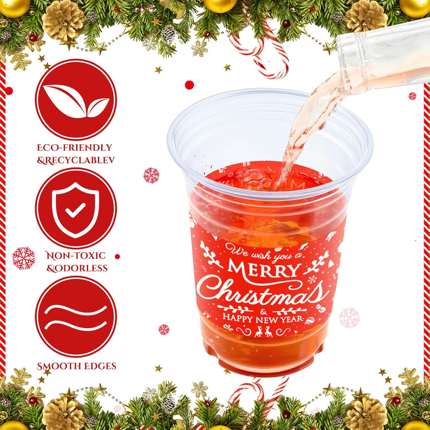 100 Pieces 16 Oz Christmas Party Cups Bulk Merry Christmas Disposable Clear Plastic Cups Holiday Xmas Party Drinking Printed Cup Xmas Supply For Beer Beverage Ice Cream Iced Coffee Snacks