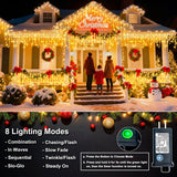 Icicle Lights For Outside, 33Ft 400 Led Icicle Christmas Lights Outdoor, Waterproof & 8 Modes & Timer, Plug In Twinkle String Light For Indoor Patio Party Wedding Xmas Holiday Decorations, Warm White