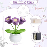 Crochet Flowers Potted Purple Small Handmade Knitted Flower Lilly Of The Valley For Desk Accessories, Graduation Appreciation Birthday Gifts For Women