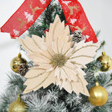 6 Pcs 12" Large Glitter Poinsettia Artificial Christmas Flowers With Stems Xmas Tree Wreath Ornaments New Year Home Wedding Party Decor (Champagne)