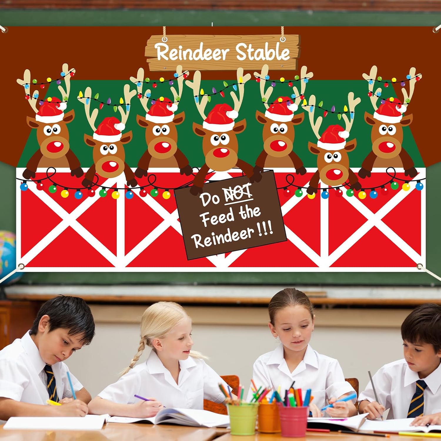 Christmas Backdrop Decorations Reindeer Stable Background Sign Xmas Elk Banner Merry Christmas Photo Background For Winter Holiday Birthday Home Party Indoor Outdoor Supply Window Door Decor