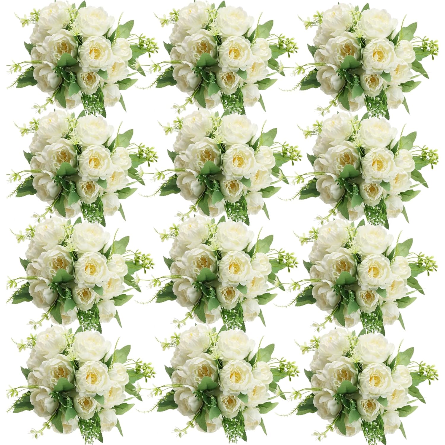 12 Bundles Peonies Artificial Flowers Artificial Peonies Silk Flowers Fake Peonies Artificial Flowers Wedding Home Table Decoration Realistic Peonies Bouquet For Centerpiece Table (White)