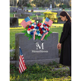 Memorial Day Decorations For Cemetery: Artificial Outdoor Grave Decorations Headstone Flower Saddle - Red White Blue Roses With Flags