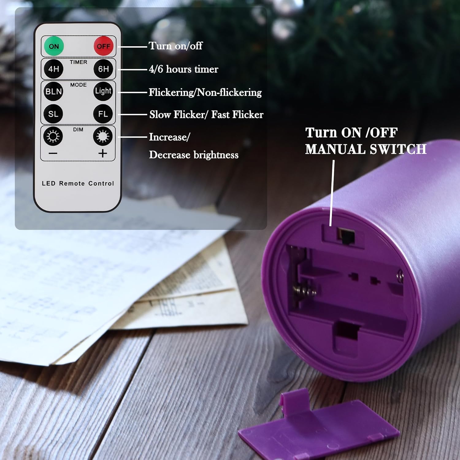 Flameless Advent Candles Purple And Pink, 5 Inch Battery Operated Led Pillar Candles With Remote Timer, 350+ Hours Long Lasting For Christmas Rituals And Wreath, Set Of 4