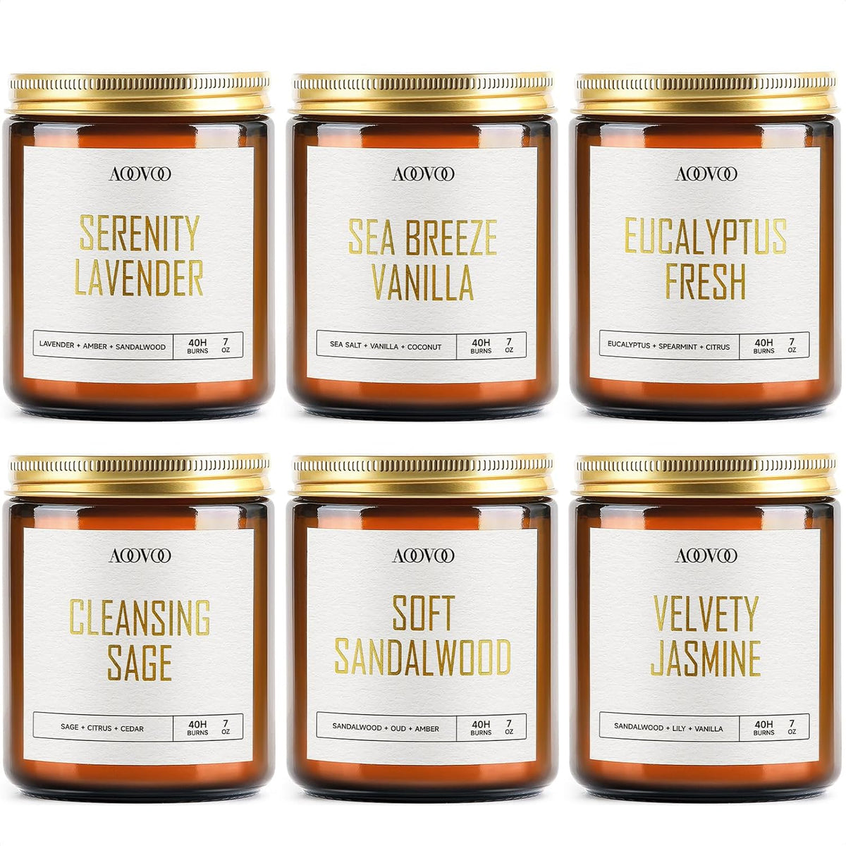 Candles Set - 6Pc Scented Candles, Soy Candle, Aromatherapy Candle, Soy Wax Candle, Candle For Home Scented, Lavender/Vanilla/Eucalyptus/Sage/Jasmine/Sandalwood