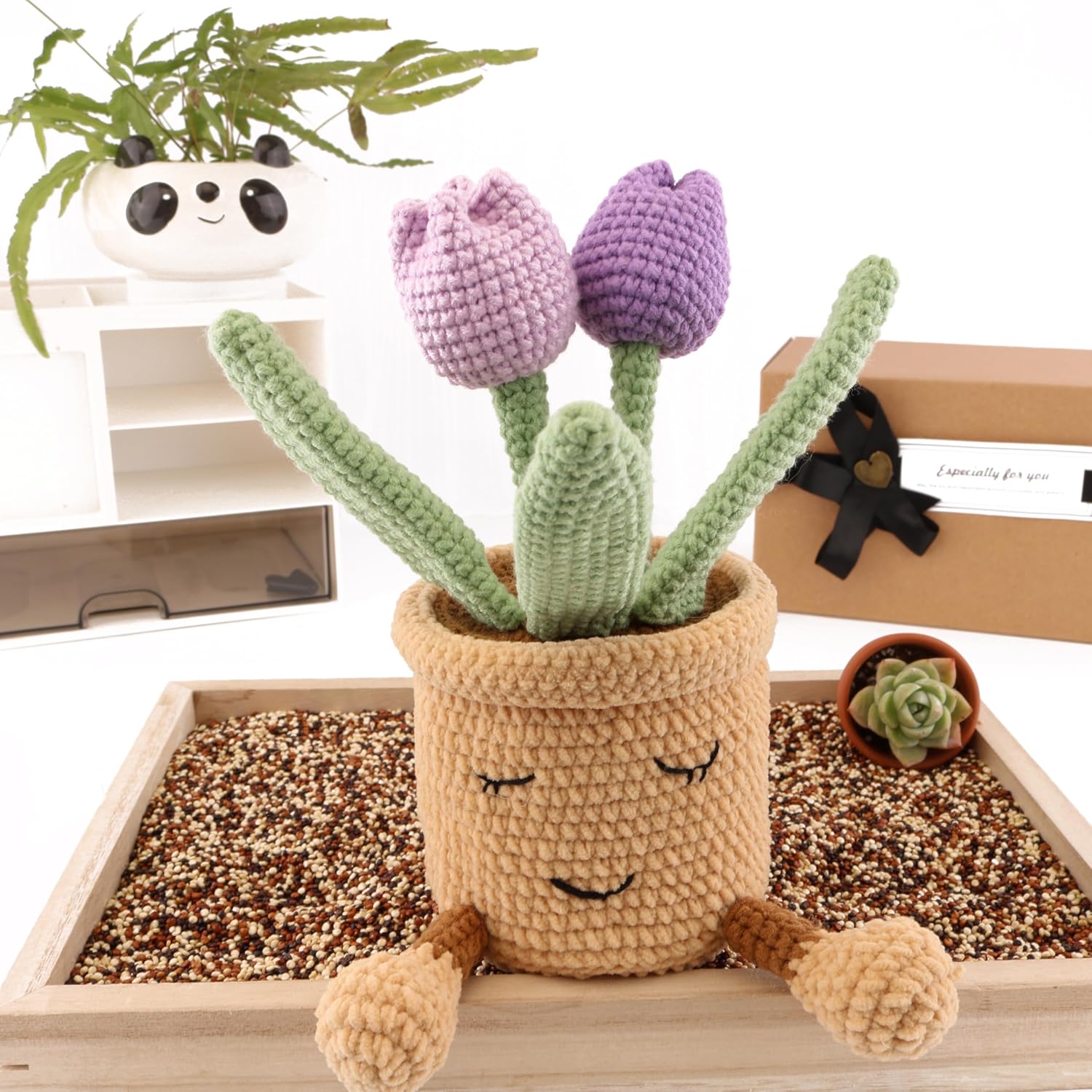 Wool Woven Tulips, Artificial Plants Permanent Tulips, Hand-Woven Flowers Suitable For Dining Tables, Offices, Birthday Gifts, Weddings, Thanksgiving Decorations (Purple)