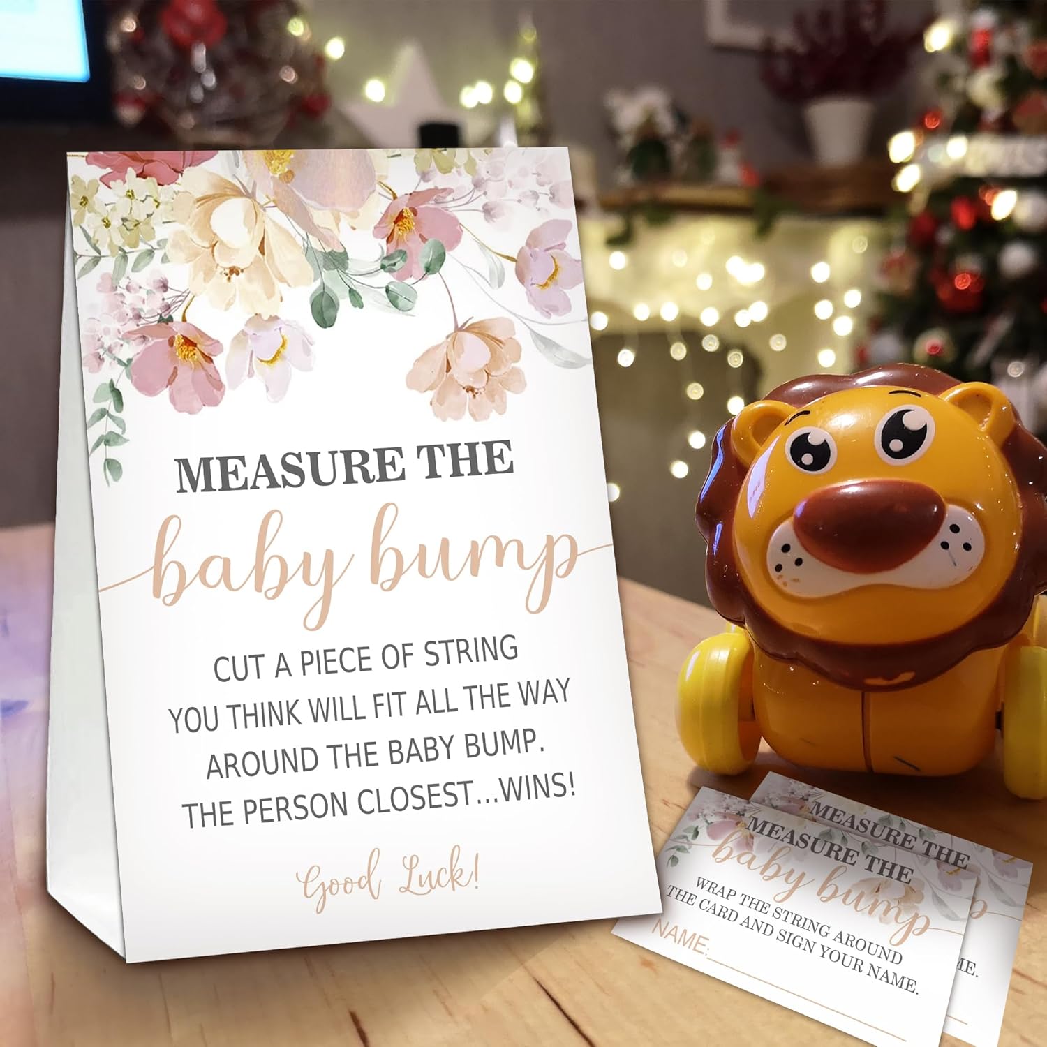 Baby Shower Games Measure The Baby Bump Game, Floral Theme, How Big Is Mommy'S Belly Party Supplies. 1 Sign And 50 Guessing Cards.