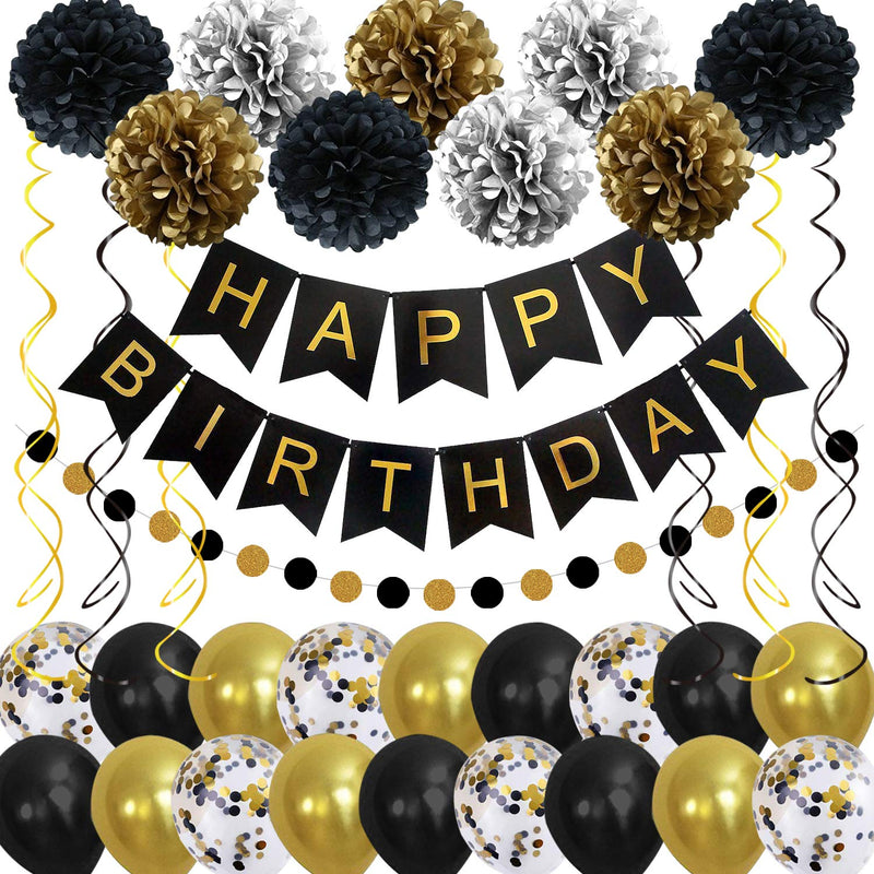 Gold Black Birthday Balloons Decorations Women Men Birthday Party Supp