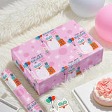 Cat Wrapping Paper Roll - Mini Roll - 17 Inch X 16.5 Feet - Pink Kitty Cat Happy Birthday Wrapping Paper For Kids Girls Birthday, Baby Shower