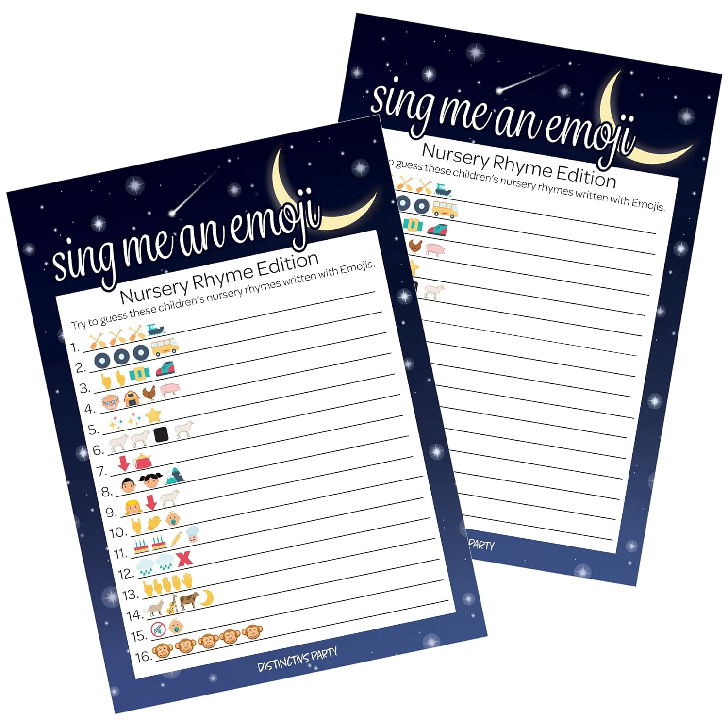 Over The Moon Baby Shower Games, Emoji Game Cards - Twinkle Twinkle Little Star Baby Shower - 20 Count