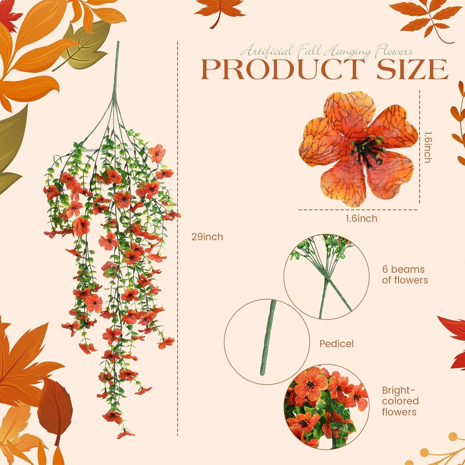 6 Pcs Thanksgiving Artificial Hanging Flowers For Outdoor Outside Decor 30 Inch Thanksgiving Fake Hanging Plants Silk Violets With Eucalyptus Uv Resistant Realistic Faux Flower For Window