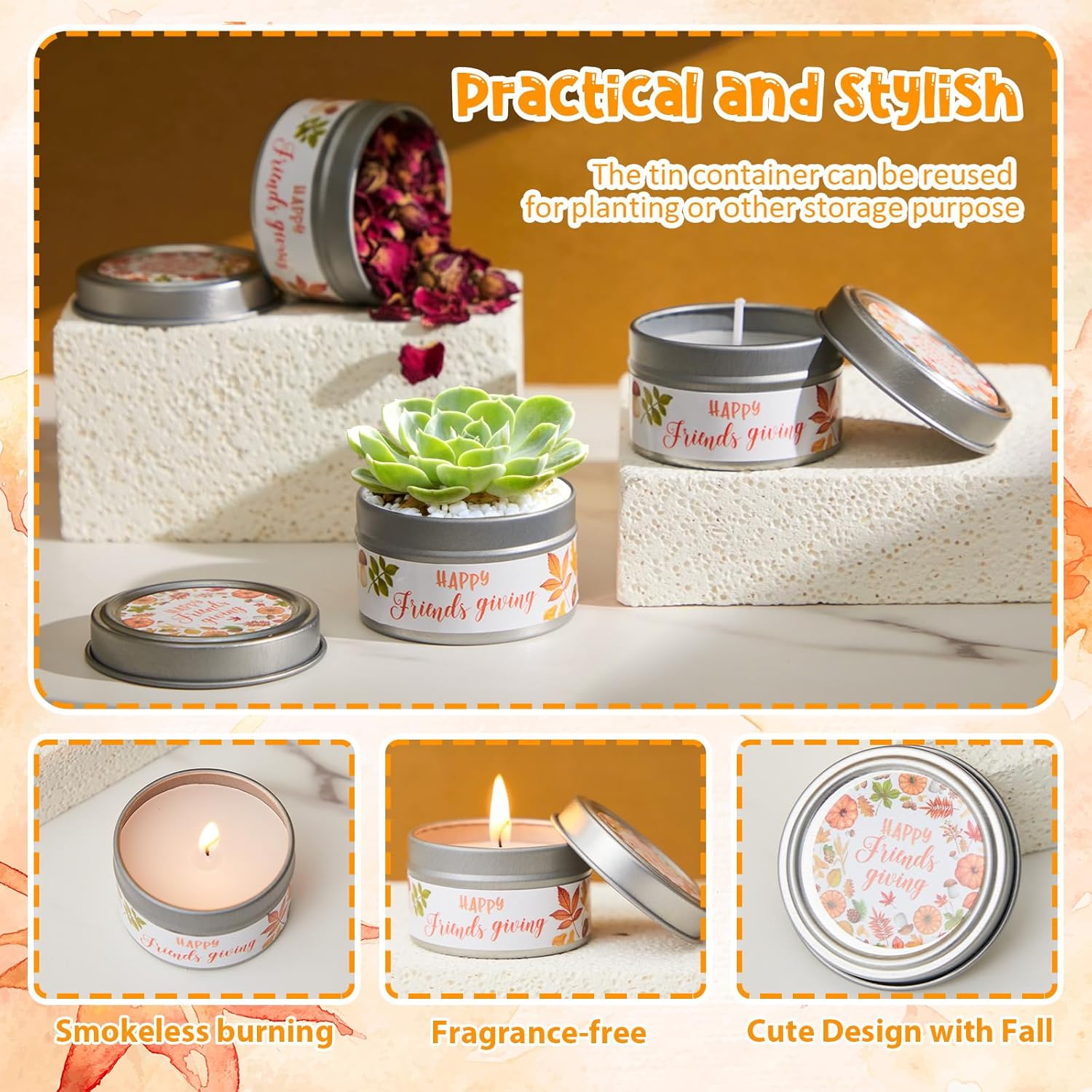 24 Pcs Friend Gatherings Unscented Candles 1.97 X 1.18 Inch Happy Friendsgiving Party Favors Unscented Candles Gift Bulk Tealight Ideal For Daily Use Baby Shower Return Gifts For Guests