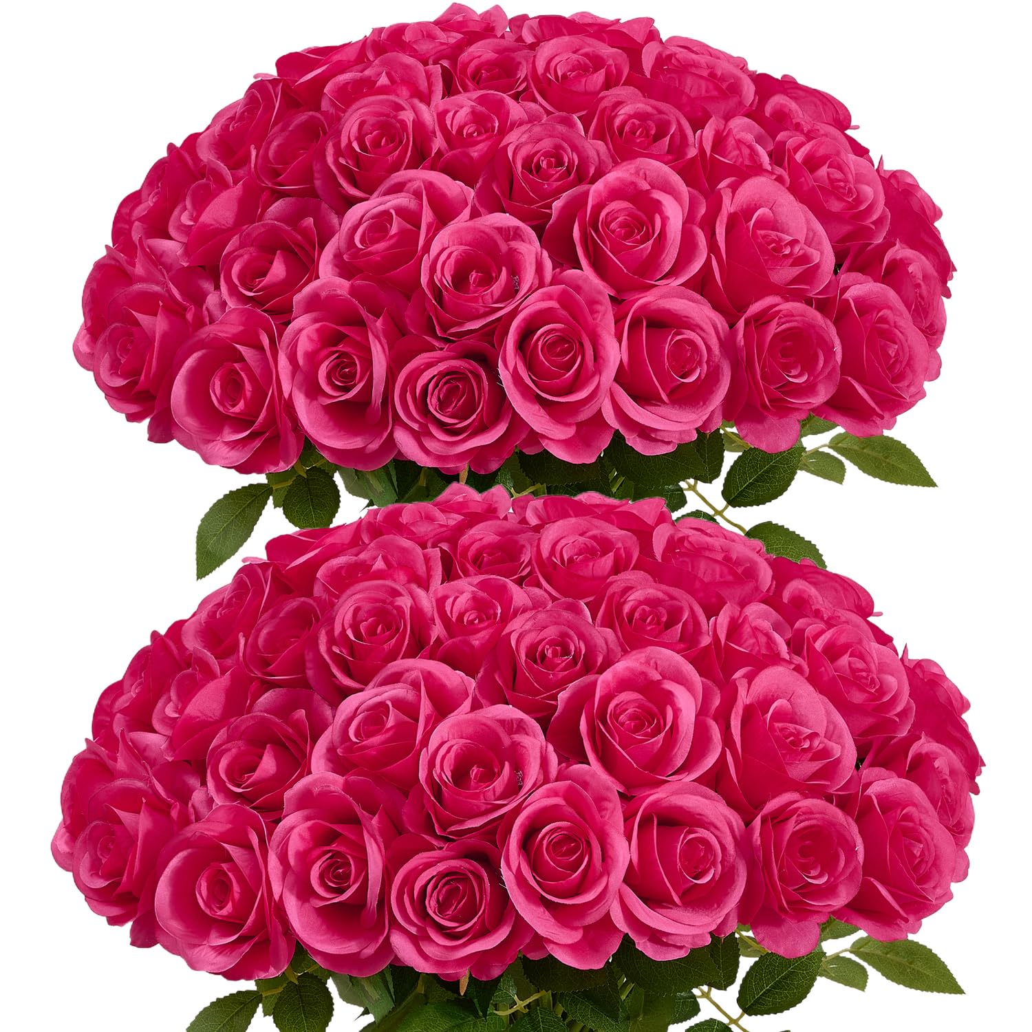 60 Pcs Fake Hot Pink Roses Artificial Flowers Bulk Realistic Silk Faux Rose With Stems For Wedding Decoration Anniversary Bridal Bouquet Diy Floral Arrangement Romantic Home Decor Gifts