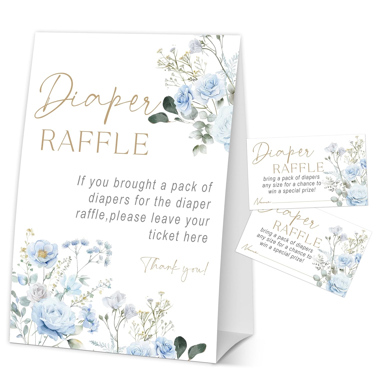 Baby In Bloom Diaper Raffle Tickets, Baby Shower Games For Gender Reveal Party Decorations & Supplies, 1 Sign & 50 Cards Set-A04