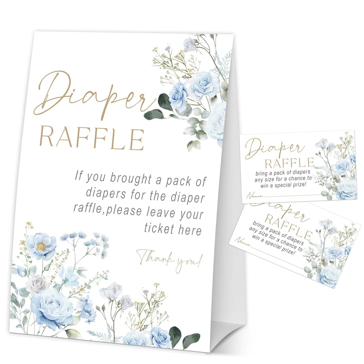 Baby In Bloom Diaper Raffle Tickets, Baby Shower Games For Gender Reveal Party Decorations & Supplies, 1 Sign & 50 Cards Set-A04