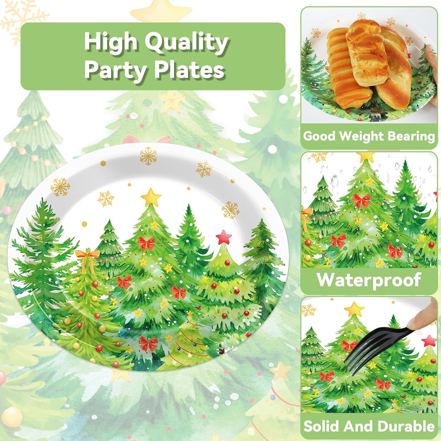 50Pcs Christmas Tree Oval Paper Plates 11Inch Holiday Winter Xmas Tree Table Platter Disposable Dish Tray Winter Tableware Set For Merry Xmas Birthday Party Dinner Supplies
