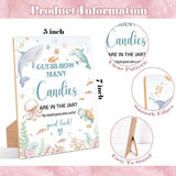 Under The Sea Guess How Many Candies Are In The Jar Game, Pack Of 1 Wooden Tabletop Sign With Stand And 50 Guessing Cards, Sea Creatures Ocean Baby Shower Game, Gender Reveal Party Decorations - Wv14