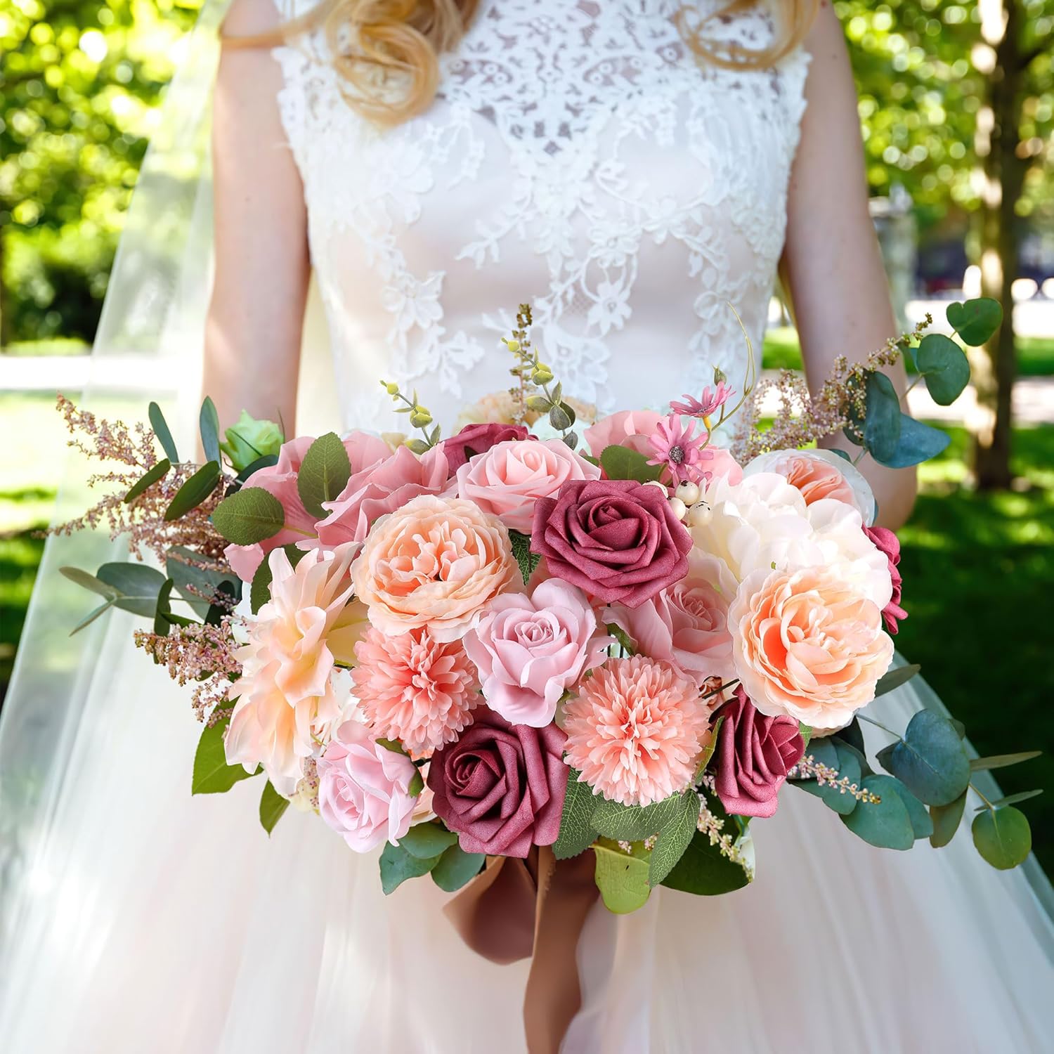 Rose Artificial Flowers Combo Fake Flowers Pink Roses Silk Flowers With Stems For Diy Bridal Wedding Bouquets Centerpieces Arrangements Table Party Baby Shower Home Decor (Champagne Pink)