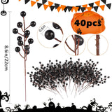 40 Pcs Artificial Berry Stems Branches, Halloween Black Faux Holly Berries Picks Ornaments For Christmas Tree Wreath Diy Craft Decorations Holiday Home Decor (40, Black)