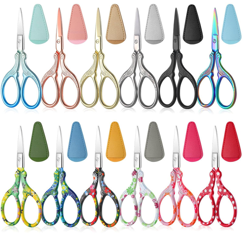 12 Set 3.6 Inch Embroidery Scissors With Artificial Leather Cover Stai