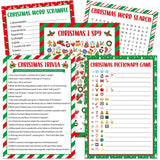 130Pcs Christmas Party Games Cards Set Xmas Trivia Pictionary Word Search Scramble Christmas I Spy Games Fun Holiday Activity For Family Friend Group Winter Xmas Holiday Party Supplies (Classic)