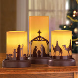 Led Flameless Christmas Nativity Scene Candles, Holiday Home Decor Accents - Set Of 3