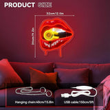 Red Lips Neon Sign Dimmable LED Wall Light Acrylic Lip Decor for Bedroom Bar Club Party