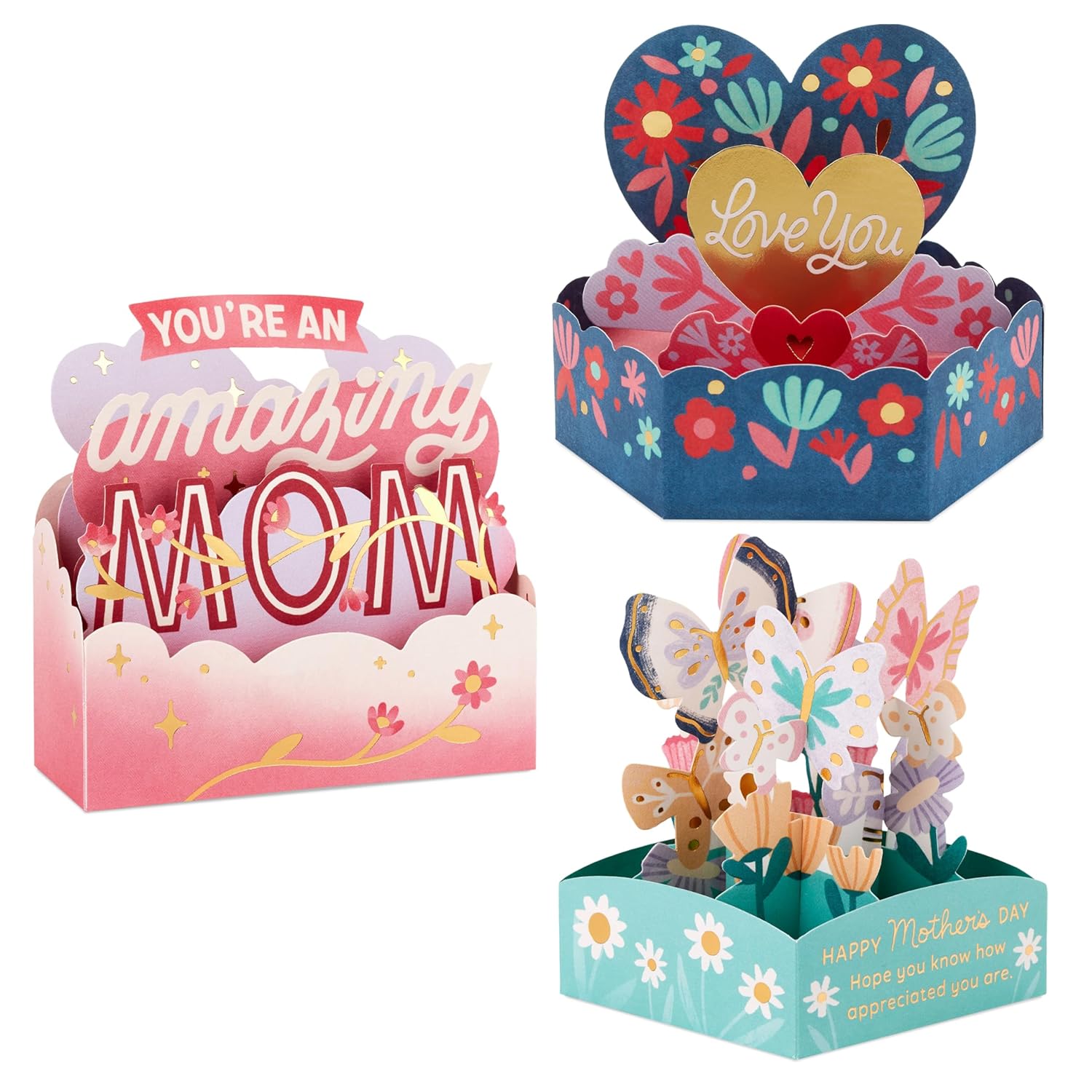 Hallmark Paper Wonder Mothers Day Pop Up Cards, Assorted Pack of 3, Mini 3D Cards (Amazing Mom)