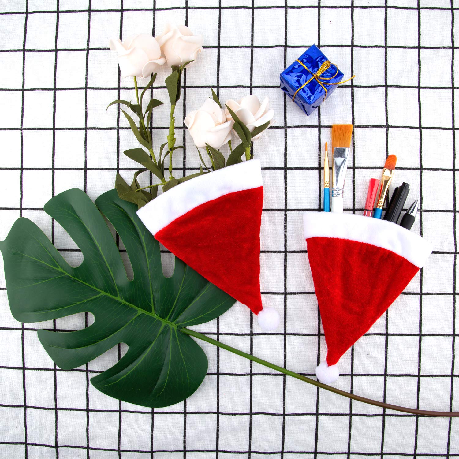 15Pcs Mini Santa Hats Tiny Christmas Hats Table Decoration For Cup Bottles Covers, Silverware Holders, Candy Socks (5.5 X 4.3 Inches)