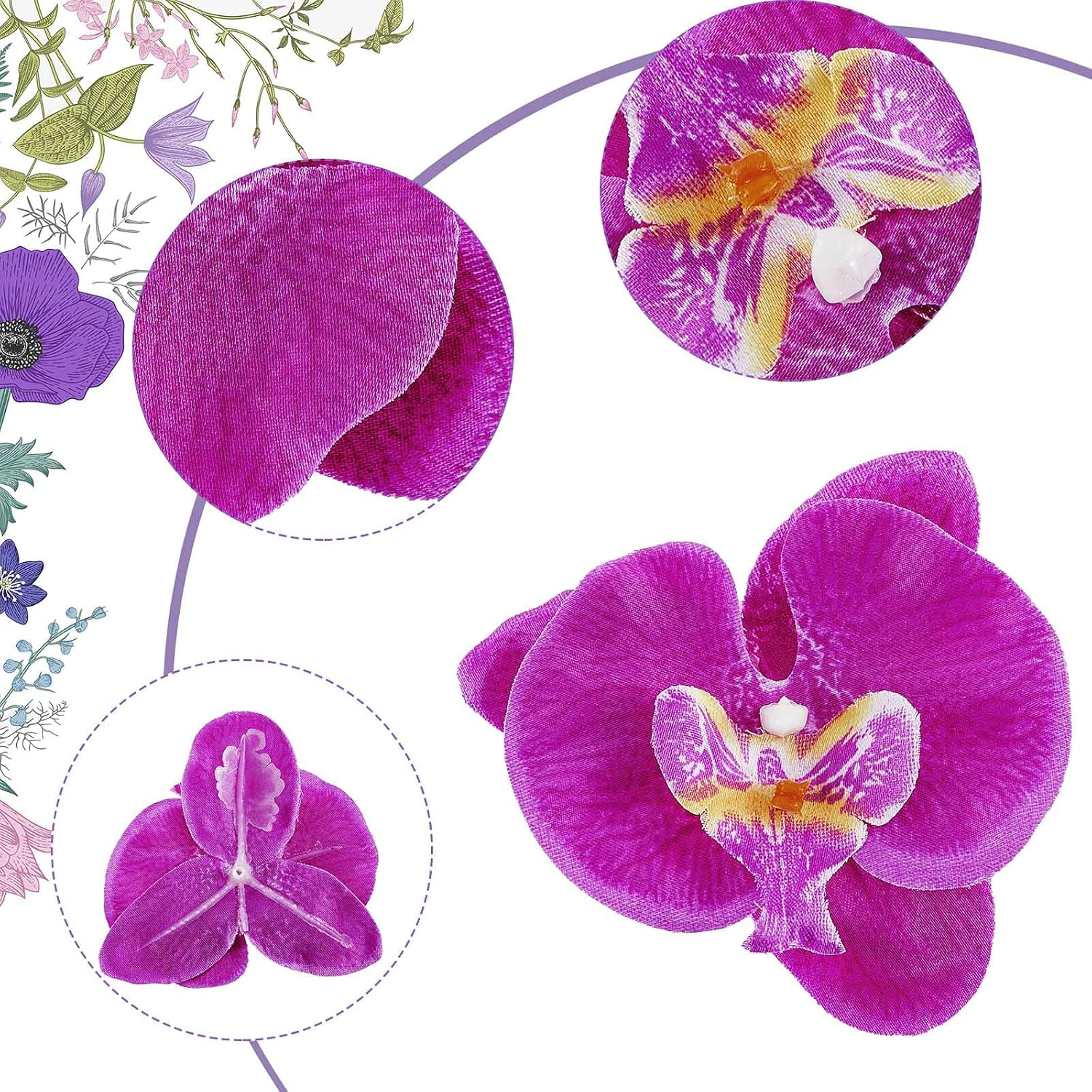 40 Pieces Orchid Petals Artificial Decorations Orchids Heads Flowers Faux Silk Phalaenopsis Butterfly Flower Heads For Diy Craft Home Wedding Party (Dark Purple)