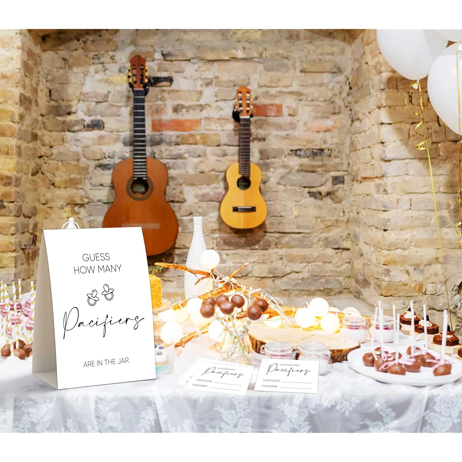 Guess How Many Pacifier Baby Shower Game, Baby Shower Decorations, 50 Guess How Many Game Cards & 1 Standing Sign, Guessing Games For Gender Reveal Party & More, 14