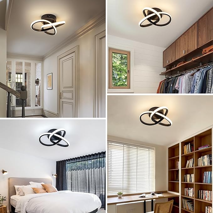 10 Inch Modern LED Ceiling Light with Remote Dimmable Black Flush Mount Fixture