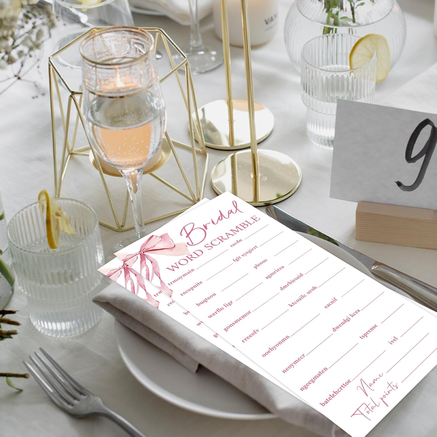 Pink Bow Wedding Shower Games, Word Scramble Wedding Games For 25 Guests, Engagement Bridal Shower Party Cards, Engagement & Bridal Party Supplies-4X9 Inch-A06
