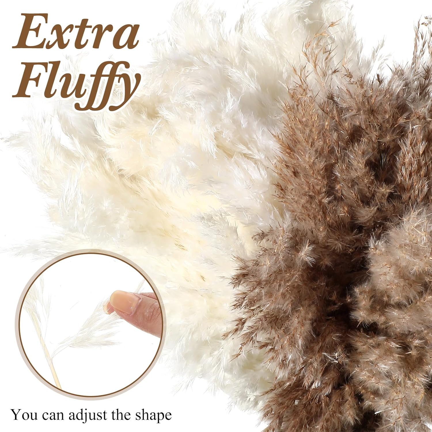 100 Pcs Dried Pampas Grass Decor 17 Inch Bulk Natural Small Pompous Wild Fluffy Pompas Floral Boho Decor Flowers For Wedding Party Farmhouse Home Decor Bathroom Office Kitchen (White, Brown)