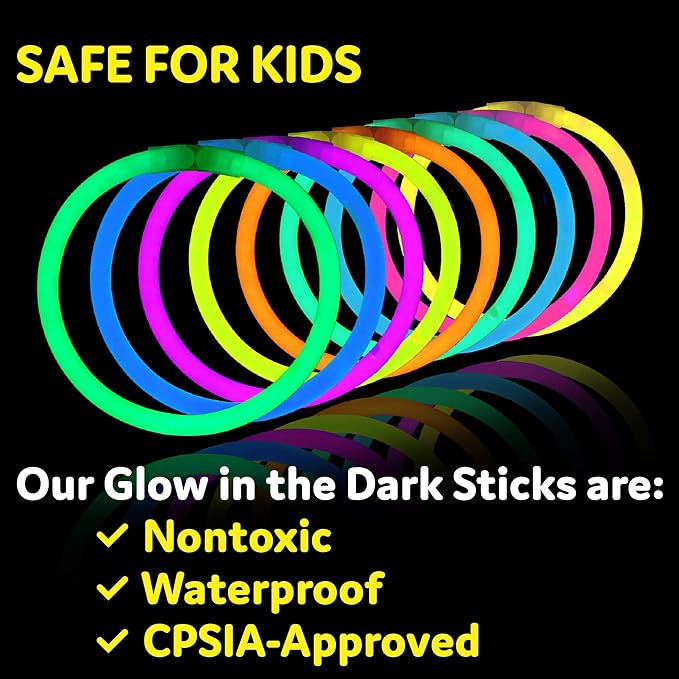 100 Pack 8 Inch Glow Sticks Party Favors Neon Glow Necklaces Bracelets with Connectors