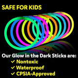 100 Pack 8 Inch Glow Sticks Party Favors Neon Glow Necklaces Bracelets with Connectors