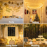 300 LED Curtain Lights Plug In Warm White Fairy String Lights with Remote for Bedroom Wedding Party Backdrop Decor