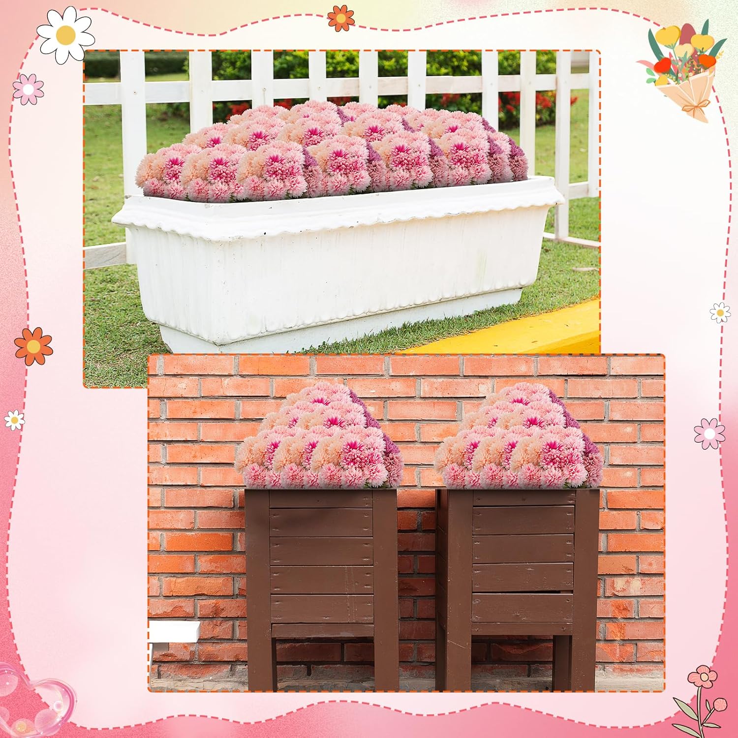 Artificial Flowers Spring Decor - 12 Bundles Faux Silk Mums Uv Resistant Chrysanthemums Bouquet Kiku Flowers For Wedding, Home, Outdoor Summer Table Vase Arrangement