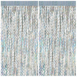 2 Pack Silver Backdrop Curtain Tinsel Streamers Sparkle Metallic Wavy Foil Fringe Photo Booth Props for Birthday Graduation Bachelorette New Year Christmas Wedding Disco Party Decorations