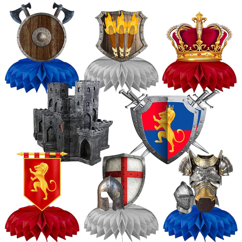 8 Pcs Medieval Knights Party Decorations Honeycomb Centerpieces Knight