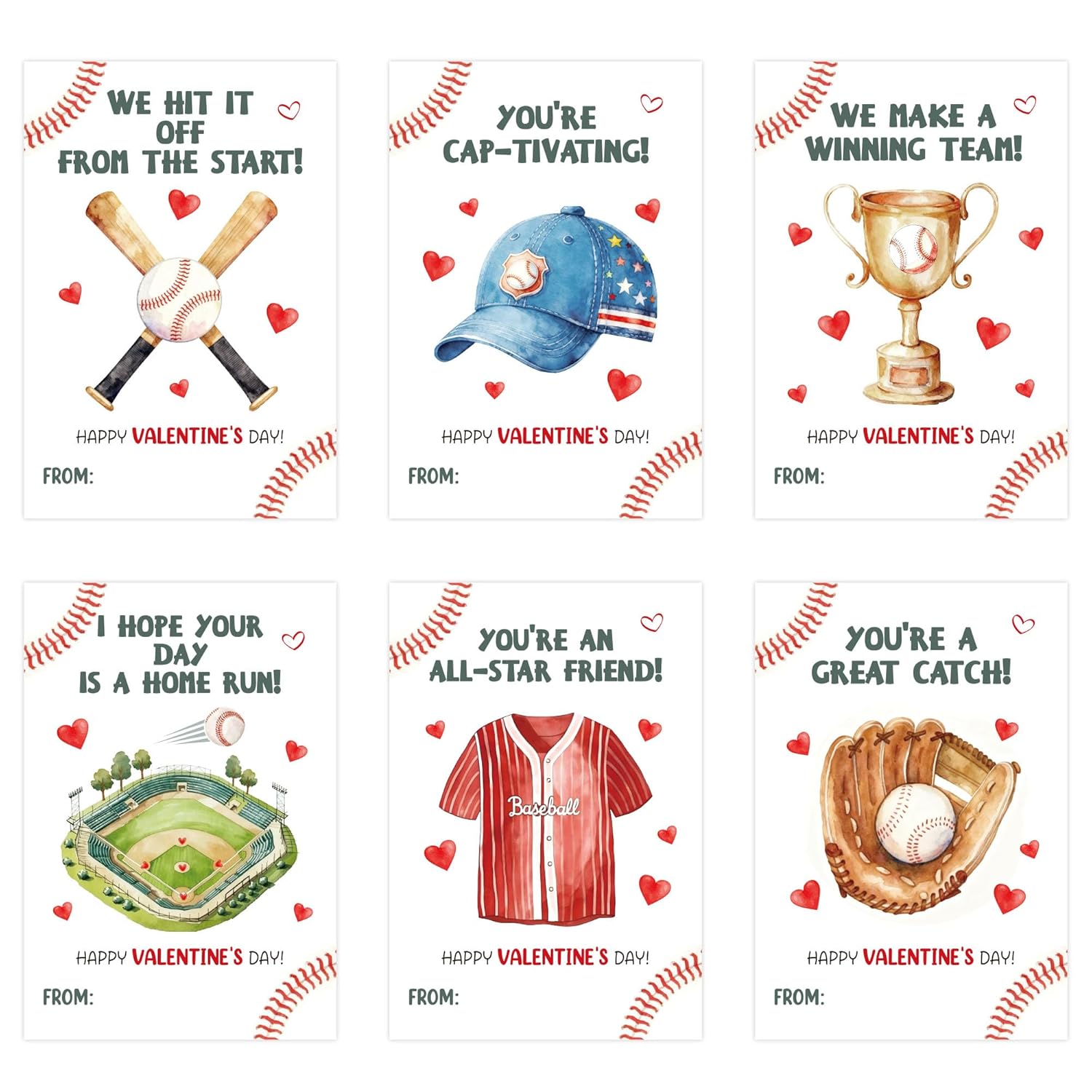 48 Pcs Baseball Valentines Gifts For Kids, Baseball Valentines Day Cards With Envelope For Class Exchange, School Valentine Day Greeting Card Bulk For Sports Party Prizes Favor Supplies