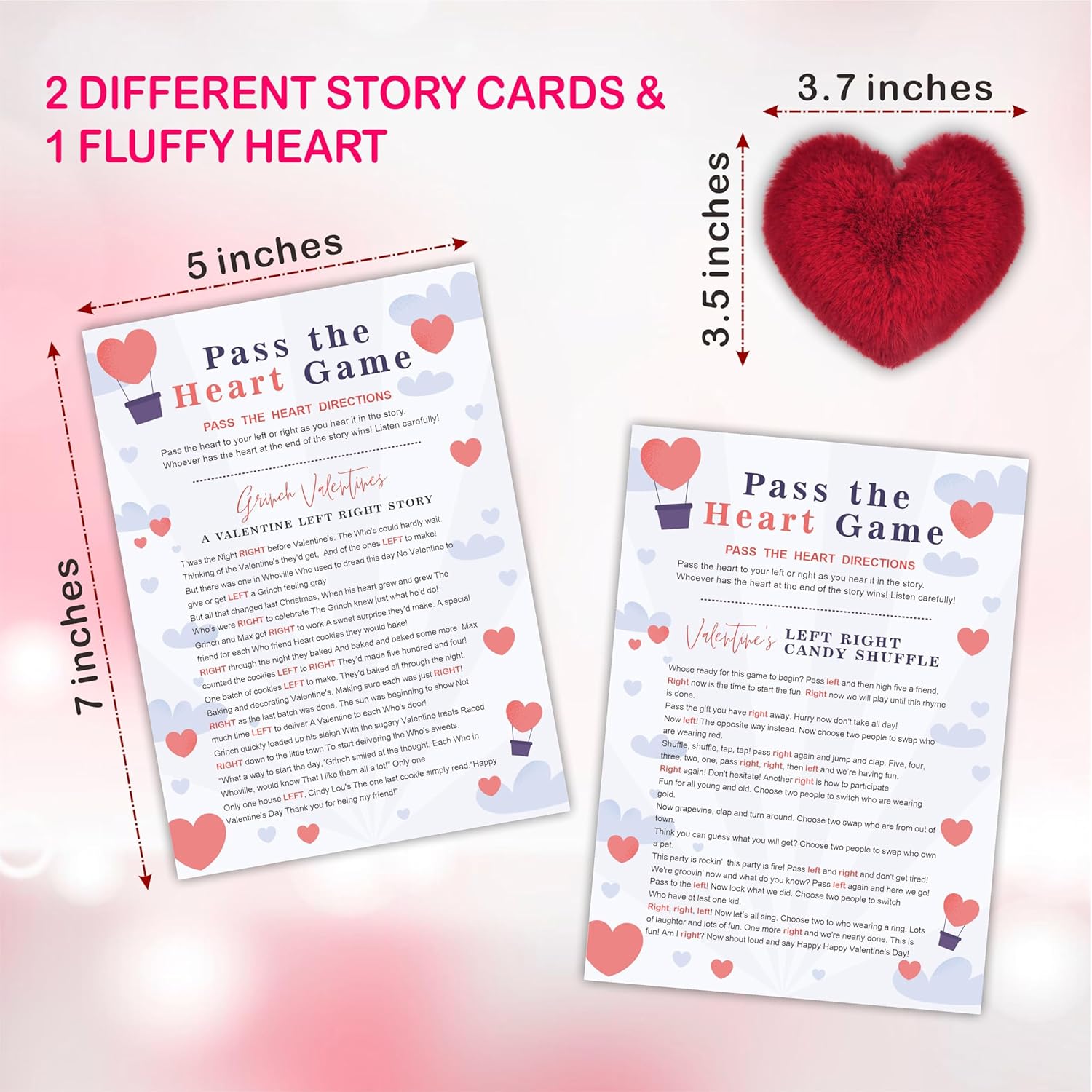 Valentine'S Day Left Right Story, Pass The Heart Game, 2 Story Cards & A Red Fluffy Heart, Valentine'S Day Party Games & Supplies - A03