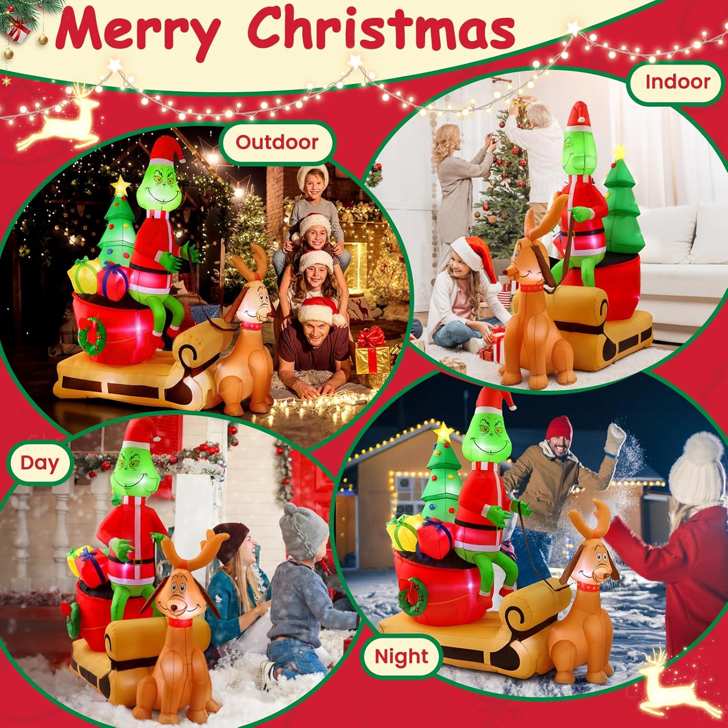 6.8Ft Christmas Inflatables Outdoor Decorations,Inflatable Green Monster Yard Decorations With Led Lights For Indoor Out