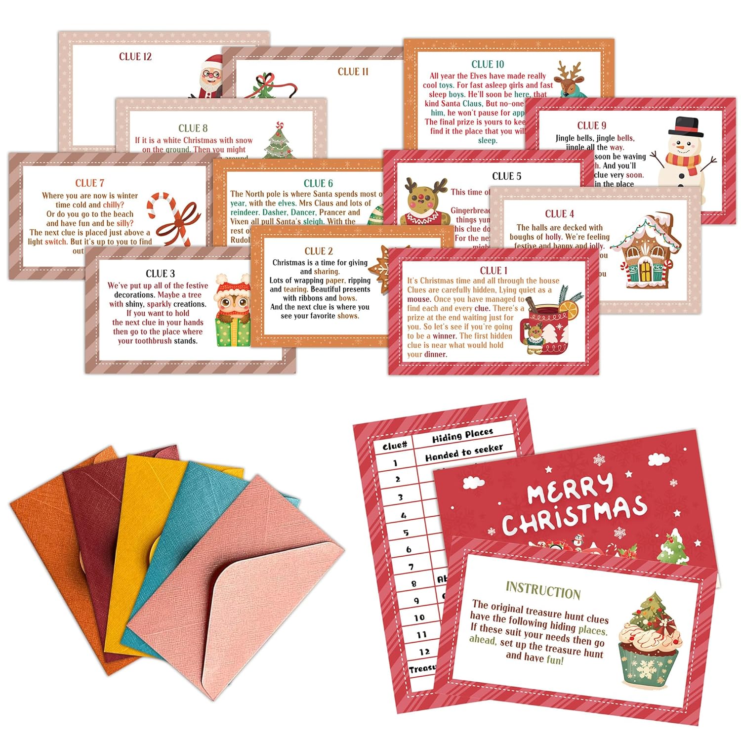 Christmas Scavenger Hunt Game, Xmas Games For Family Treasure Riddle Hunt Cards Game Activities, Winter Christmas Eve New Year Holiday Indoor Outdoor Party Games Supplies, Xmas Gifts For Adults, 03