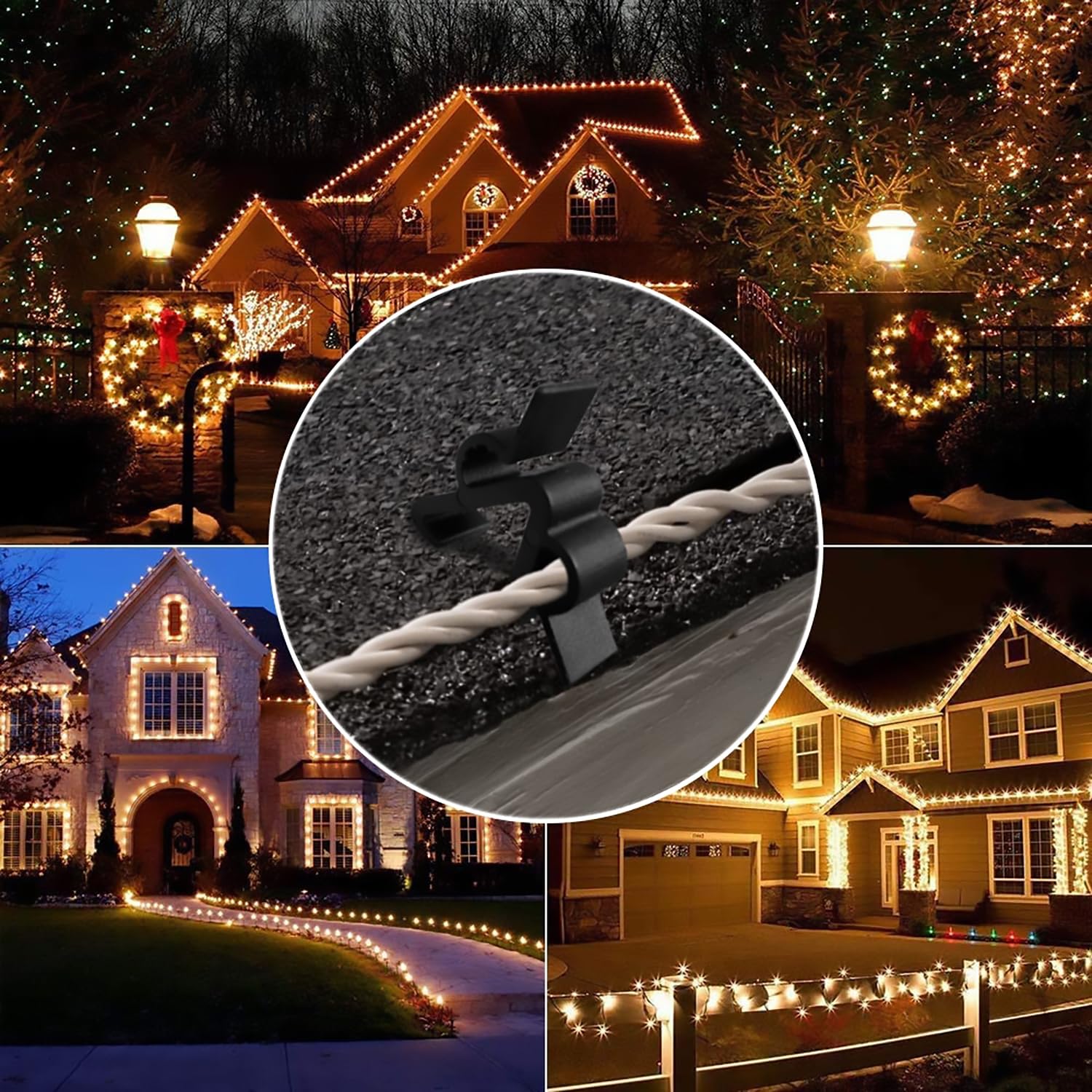 Christmas Light Clip Outdoor Gutter Hook 100 Pieces Holiday Hanger Hooks Weatherproof Plastic Mini Clips For Halloween Festival Xmas Decoration String Lights (Black)