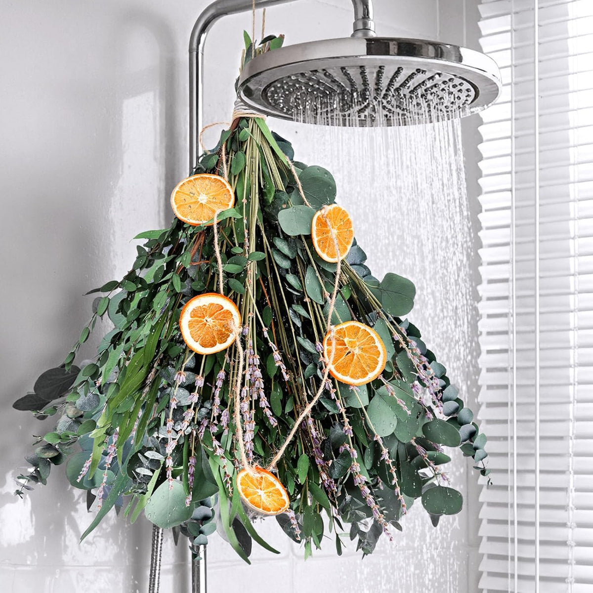 2 Pack Real Dried Shower Eucalyptus Hanging, 15''-17'' Bathroom Spa Shower Dried Plants And Bouquet Lavender Bundle With Lemon Slices For Diy Crafts Home Wall Wedding Christmas Decor