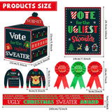 68Pcs Christmas Ugly Sweater Party Voting Cards Sets Supplies With Contest Ballot Box Voting Cards Award Sashes Medal Badges Trophy Games Decorations For Winter Xmas Holiday New Year Party Favors