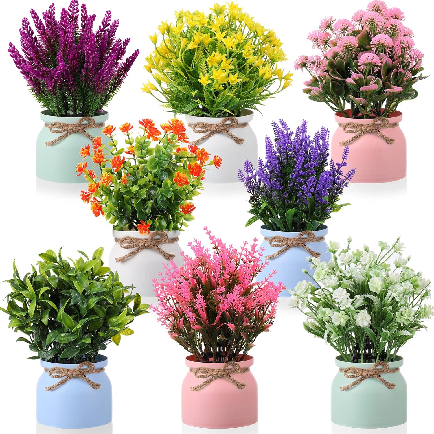 8 Pcs Large Artificial Potted Flowers Fake Potted Plants Plastic Faux Flowers For Home Decor Indoor Artificial Plants In Pots For Wedding Home Desk Tabletop Outdoor Office Kitchen