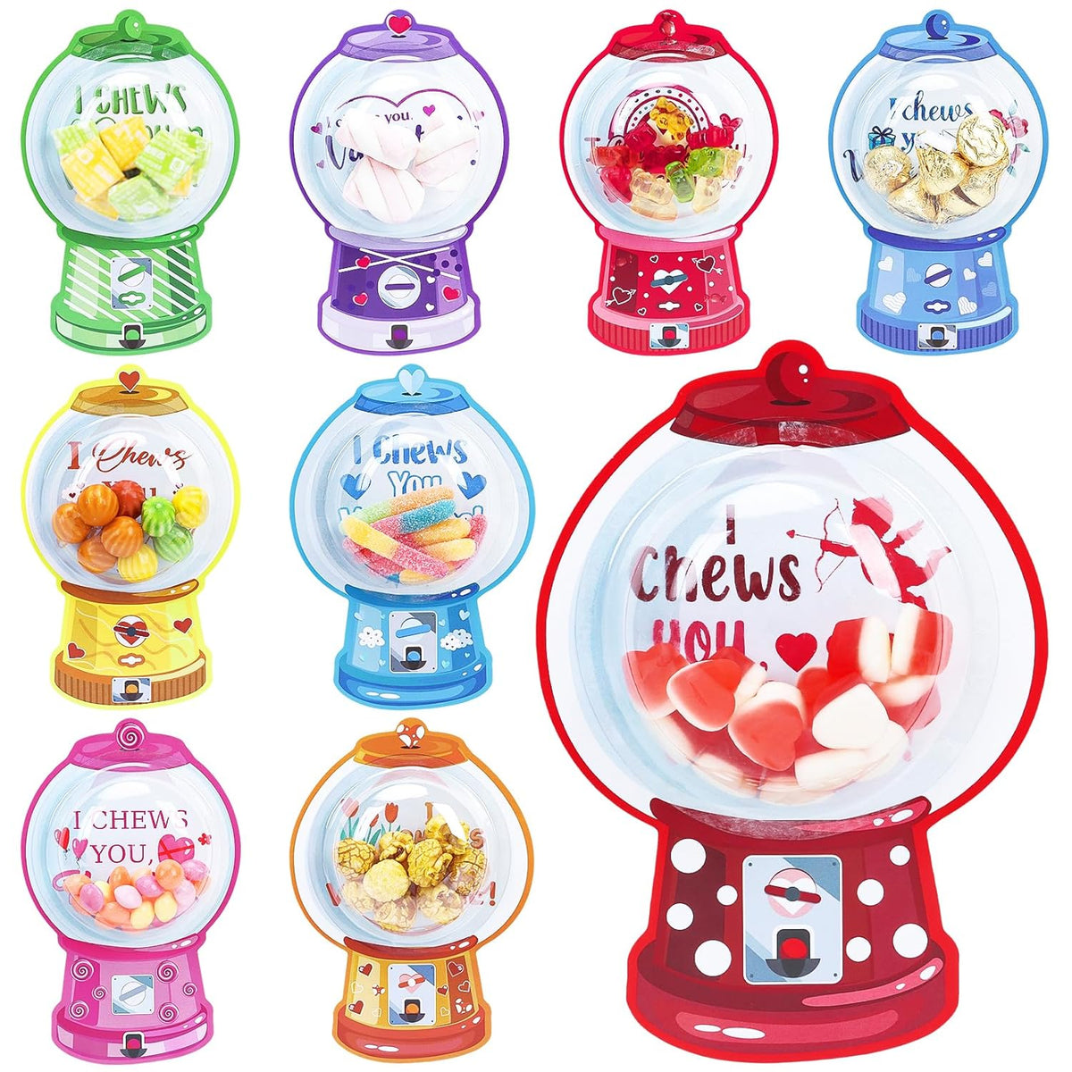 45 Pack Valentine'S Day Cards For Kids Classroom, Valentines Candy Holder Cards With Bubble Gum Machine Designs, Diy Valentine Exchange Gifts For Boys Girls School Party Favors, Not Included Candy
